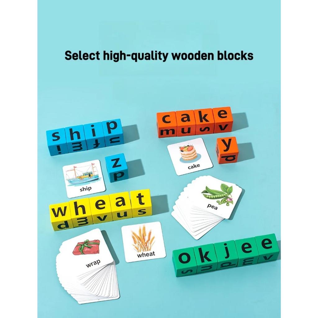 Carte Anglaise pour Enfants Montessori Blocs de Construction en Bois Lettres Anglaises Interaction Parent-Enfant Bataille d'Orthographe Jeux de Bureau