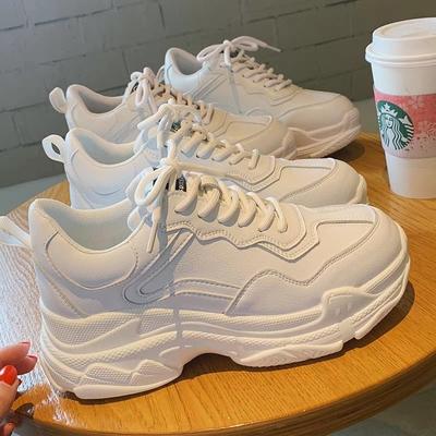 Chaussures blanches pour femmes, nouvelles baskets épaisses à lacets pour femmes, chaussures vulcanisées blanches décontractées à la mode, baskets à plateforme