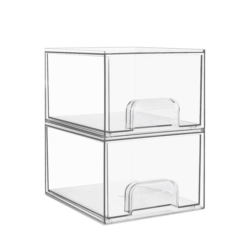 Small Clear Stackable Storage Drawers,Acrylic Bathroom Makeup Organizer,Plastic Storage Bins For Vanity,Undersink,Kitchen,Pantry