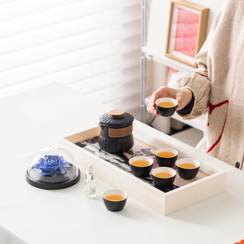 

Hongyu Ceramic 6-Cup Tea Set with Dry Bubble Tray and National Flower Design