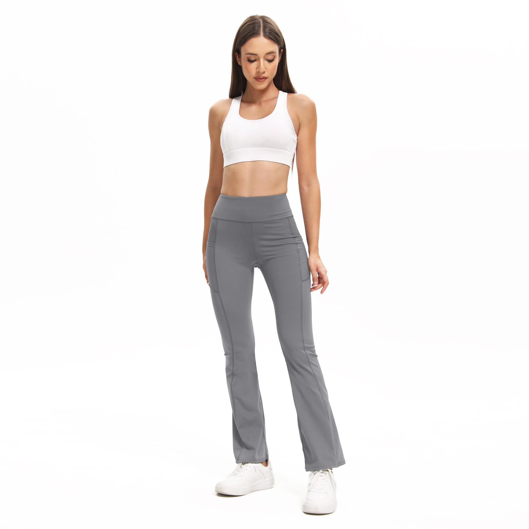 

Брюки для йоги клеш с высокой посадкой, боковым карманом и контролем живота M (53-63 kg) светло-серый