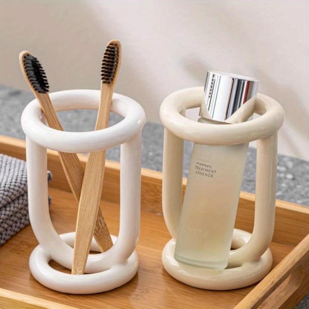 1PC Exquisite Ceramic Toothbrush Holder, Knife and Fork Tableware Storage, Desktop Storage Cylinder, Personalized Desktop Decoration of B & B