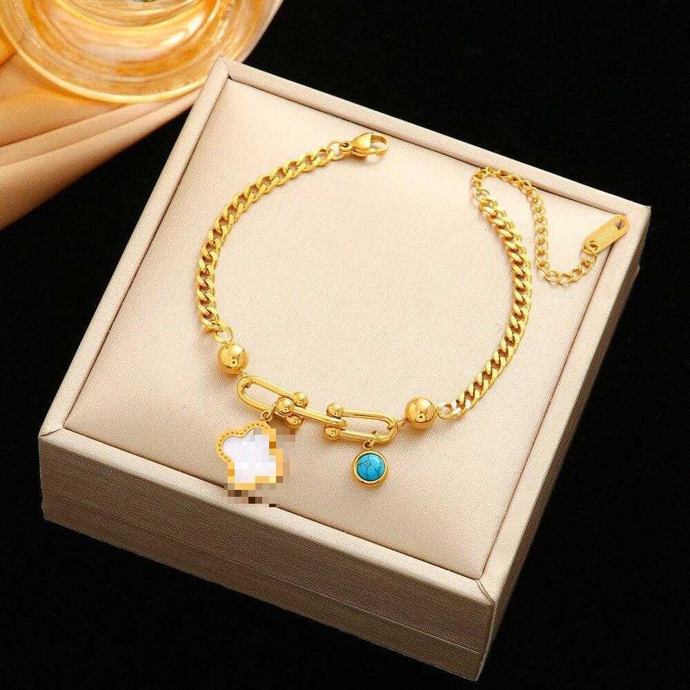 High-End Titanium Steel Four-Leaf Clover Bracelet with Shell Pendant – Durable, Fade-Resistant Design