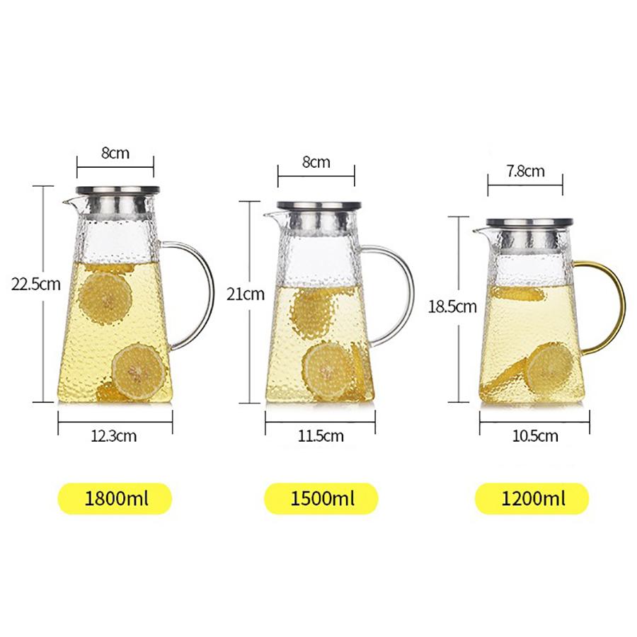 Gehämmerte kühle Wasserflasche, hochtemperaturbeständiges Wasserflaschen-Set, hoher Borosilikatglas-Topf, Party-Saft, transparenter Topf