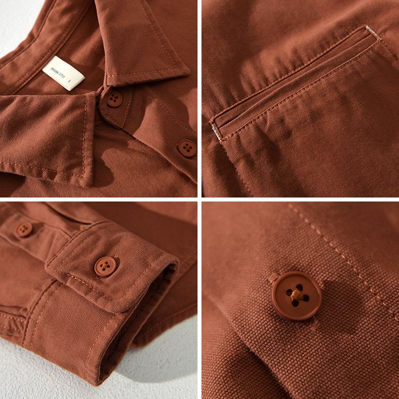 Spring & Fall Japanese-Style Retro Casual Shirt Men Hong Kong Style Trendy Brand Long Sleeve Shirt Coat Pure Cotton Loose Cargo Shirt