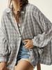 Chemise Plaid Pliée à Revers Manches Longues Grande Taille Unisexe 2026