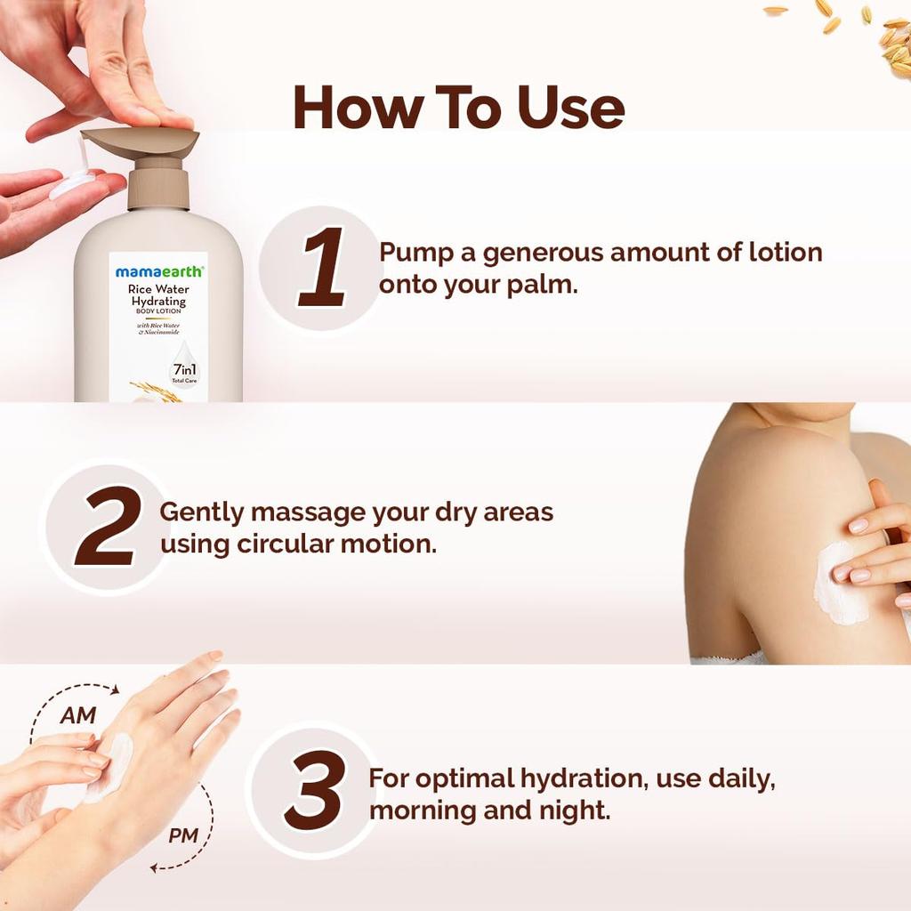 Mamaearth Rice Water Hydrating Body Lotion 400 Ml Pack of 1 for Dewy Glass Skin and Long-Lasting Moisturization
