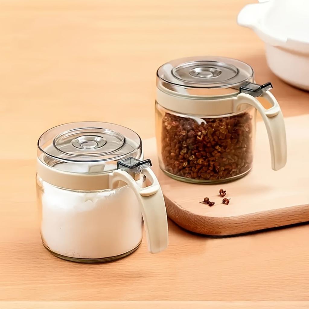 Küchengewürztopf-Set mit Gewürzbehältern, MSG-Topf, Salz- und Pfefferstreuer, Tablett - Kreative Würzung & Dekoration. Ölflasche