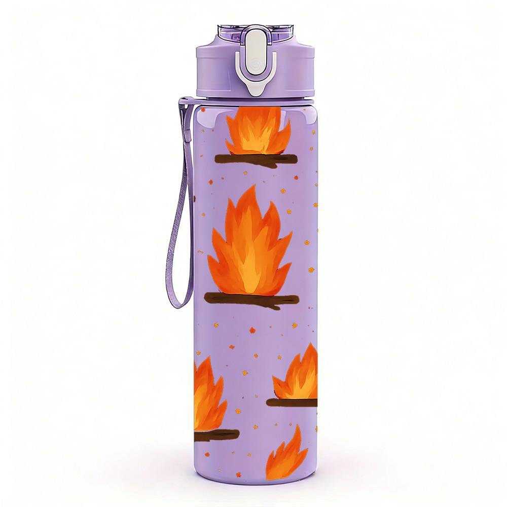 1PC Repeating Fire Flame Seamless Print 750ml Color Plastic Sports Water Bottle Leakproof Flip Straw Lid Suitable for Sports Office Home Use