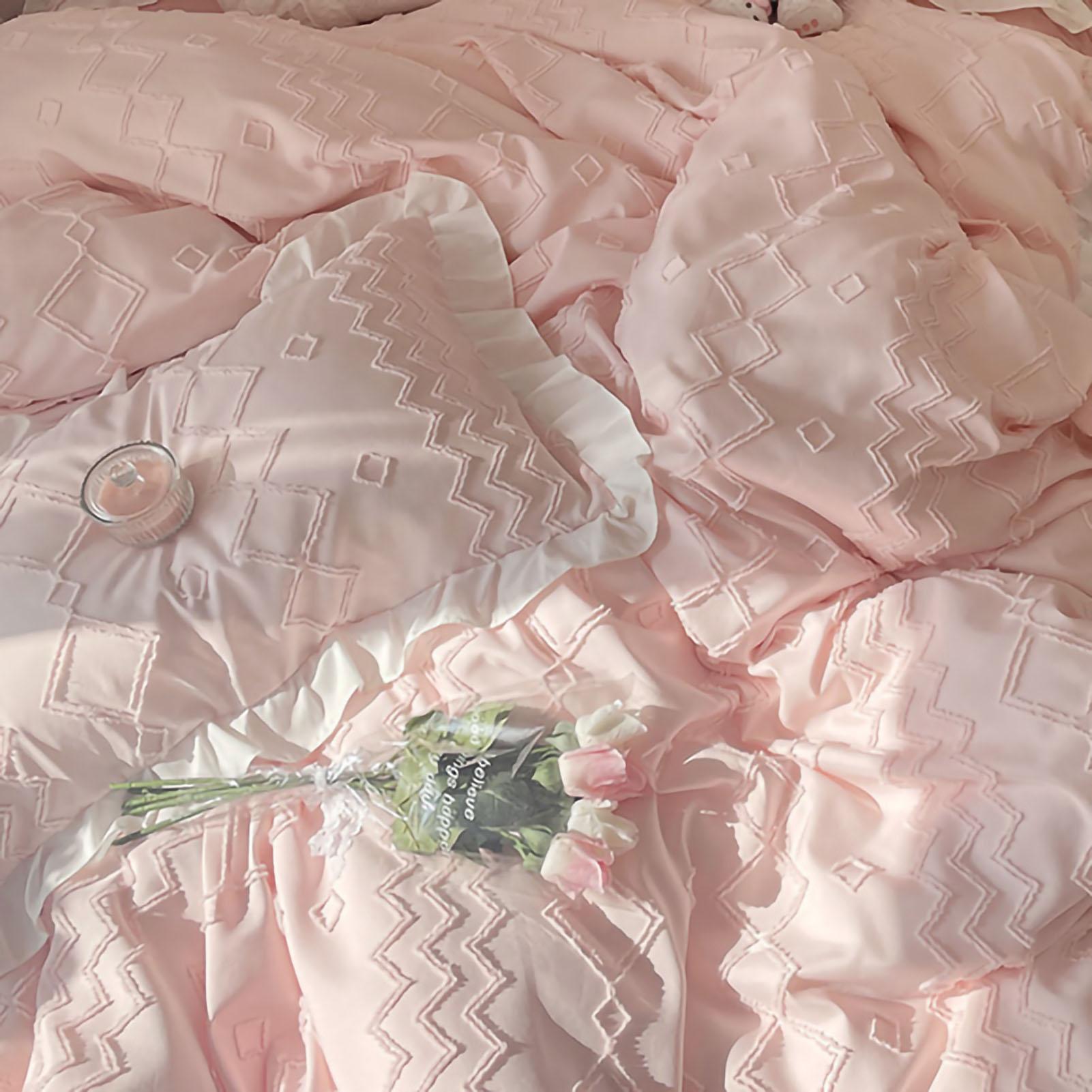 Soft Bedding Set with Lace Decoration Skin Friendly Brushed Fabric Princess Bed Supplies Pink 1 Pair Pillowcases 1 Pair Pillowcases