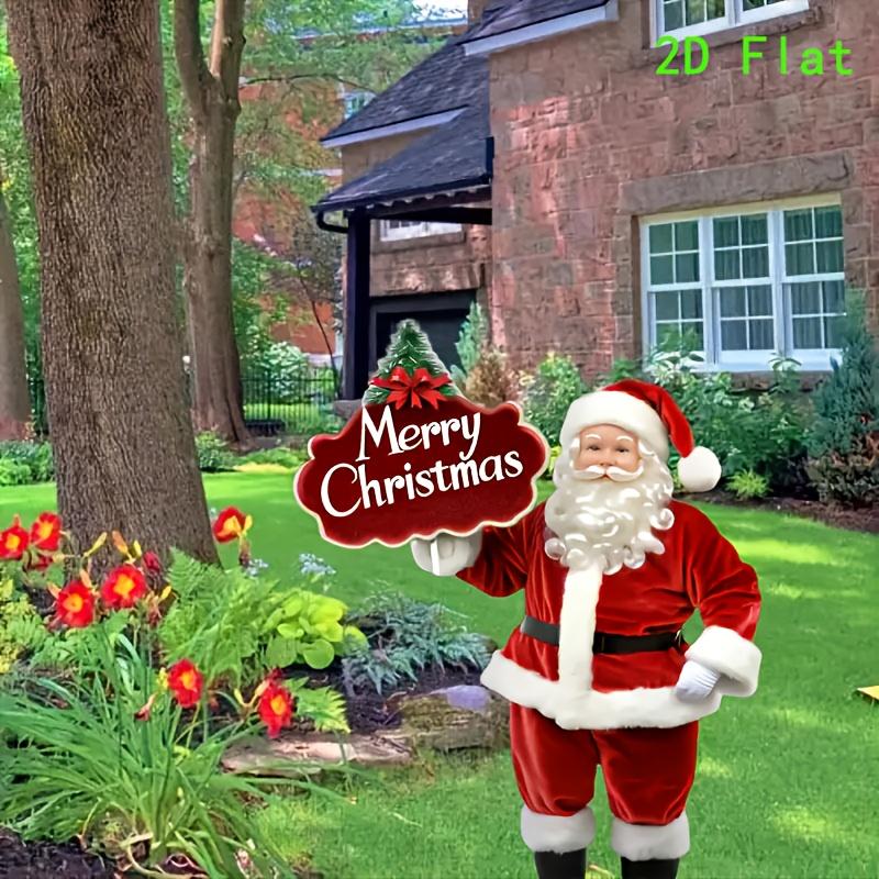 1Pcs Santa Claus Garden Indoor and Outdoor 2D Acrylic Merry Christmas Sign Decor Wear Plug in Christmas Garden Flags for Outside