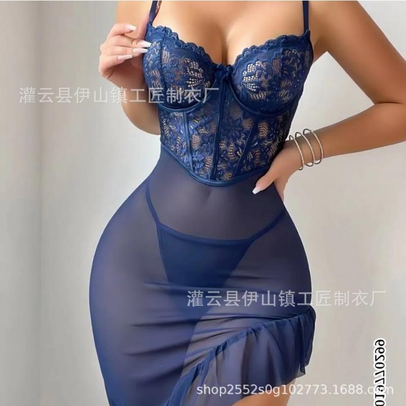 Sex Underwear Sexy Lace Set Steel Rings Gathering Sling Perspective
