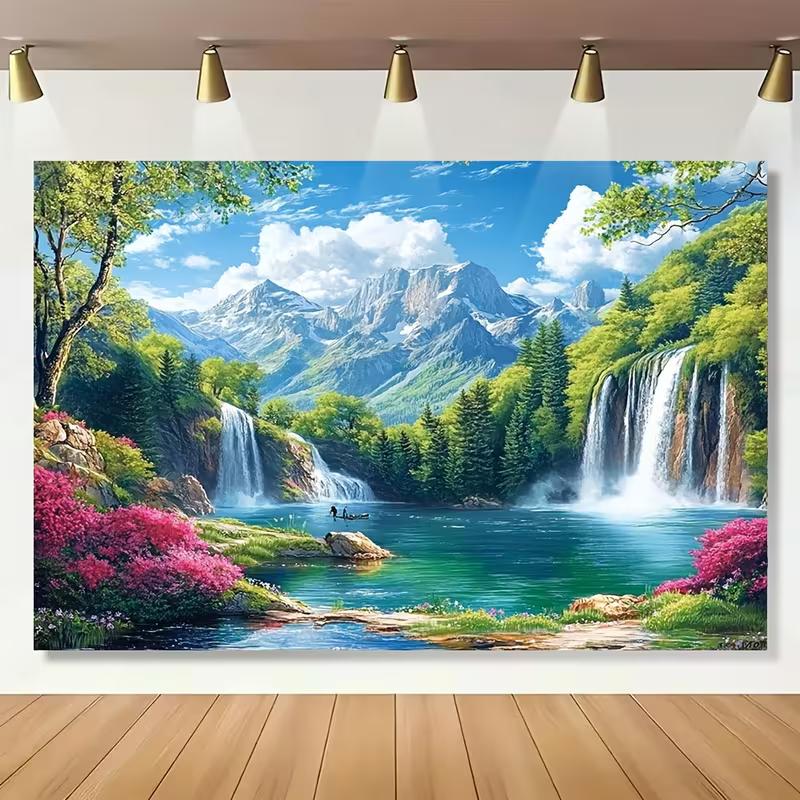 2D Nature Scenery Tapestry Snow Mountain Waterfall Lake Wall Art Decor 47.2x31.5inch/120*80cm