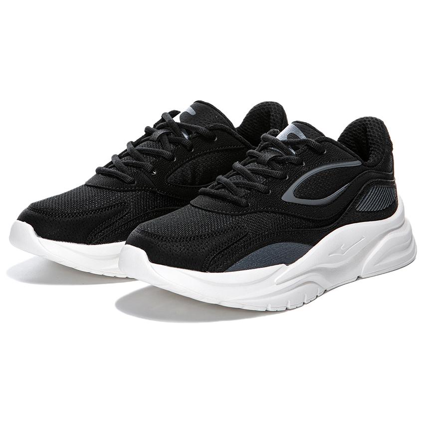 Hongxing Erke Comfortable Fit Fabric Synthetic Leather Shock Absorbing Non-Slip Low-Top Running Shoes Women sneakers Black 12124302070-003