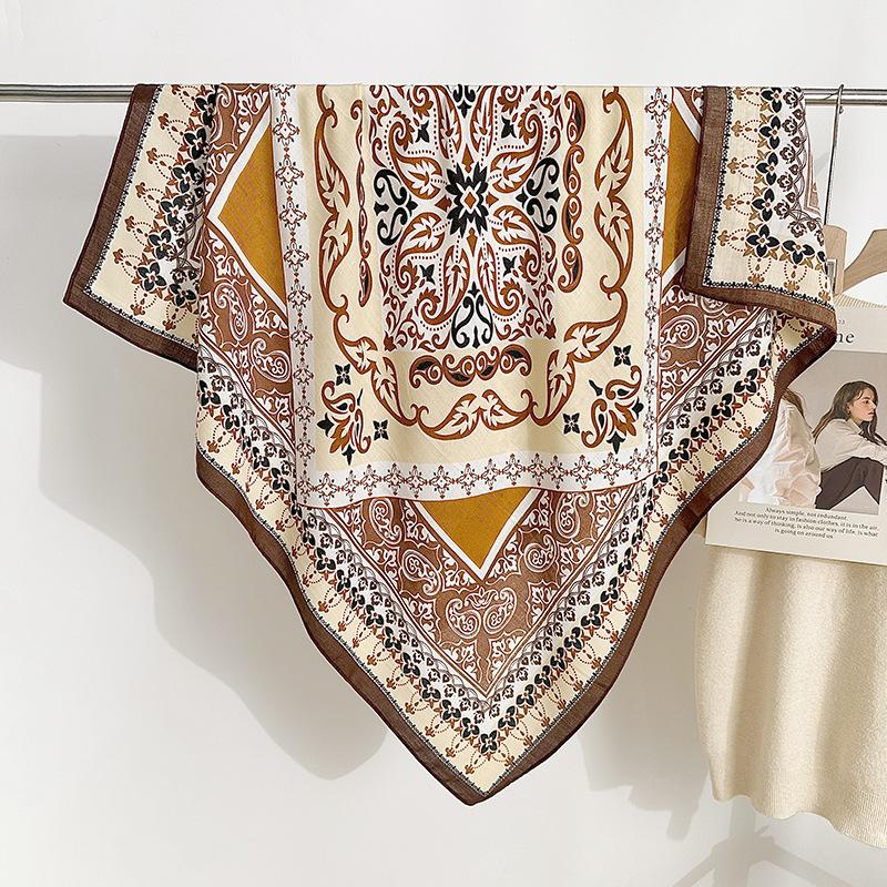 

Путешествуйте на природу с квадратным шарфом с принтом в стиле бохо в стиле ретро, японской и корейской женской модой, декоративной шалью 90*90