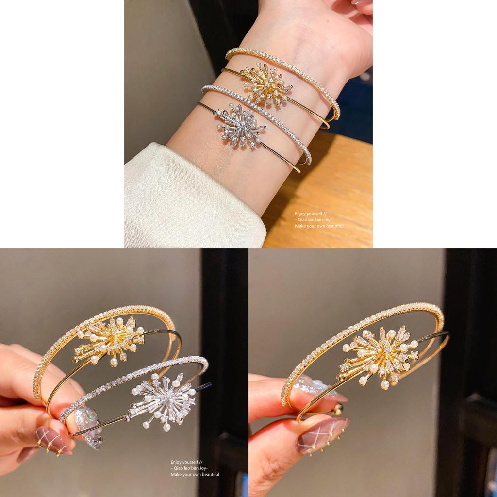 Elegant Zircon Pearl Firework Double Layer Open Bracelet For Women Fashion Accessories