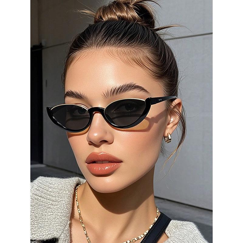 Vintage Small Cat Eye Sunglasses For Women Trendy Half-Frame Sun Glasses Retro Fashion  Style Shades Eyewear