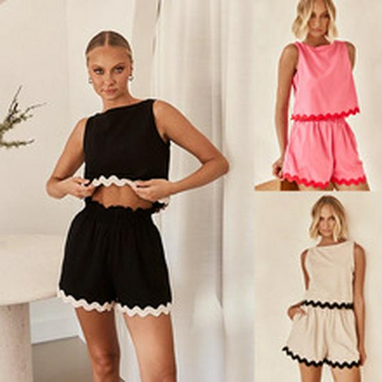 Summer Solid Color Short-Sleeve Suit and Pants Fashion Casual Set