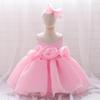 One-Year-Old Baby Princess Dress with 3D Floral Design for Special Events or Piano Performances