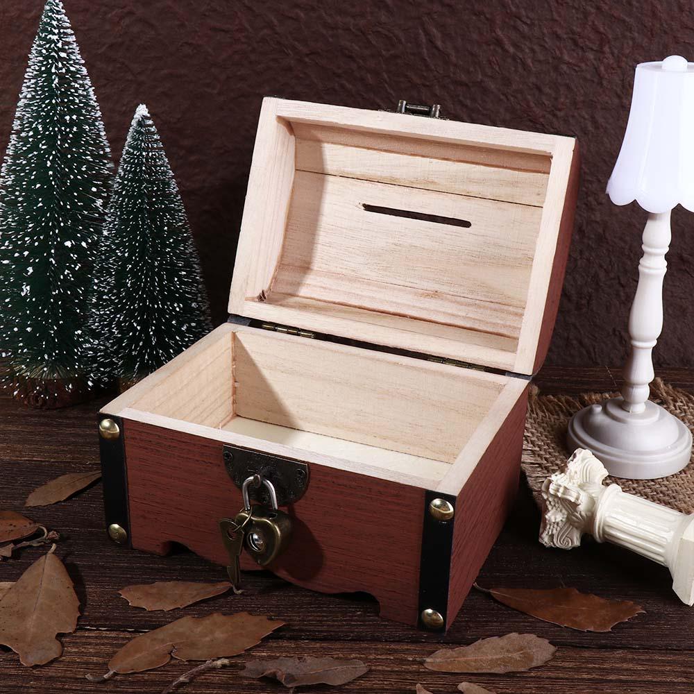 Wooden Vintage Decorative With Lock Creative Money Saving Box Storage Box Treasure Box Coin Boxes