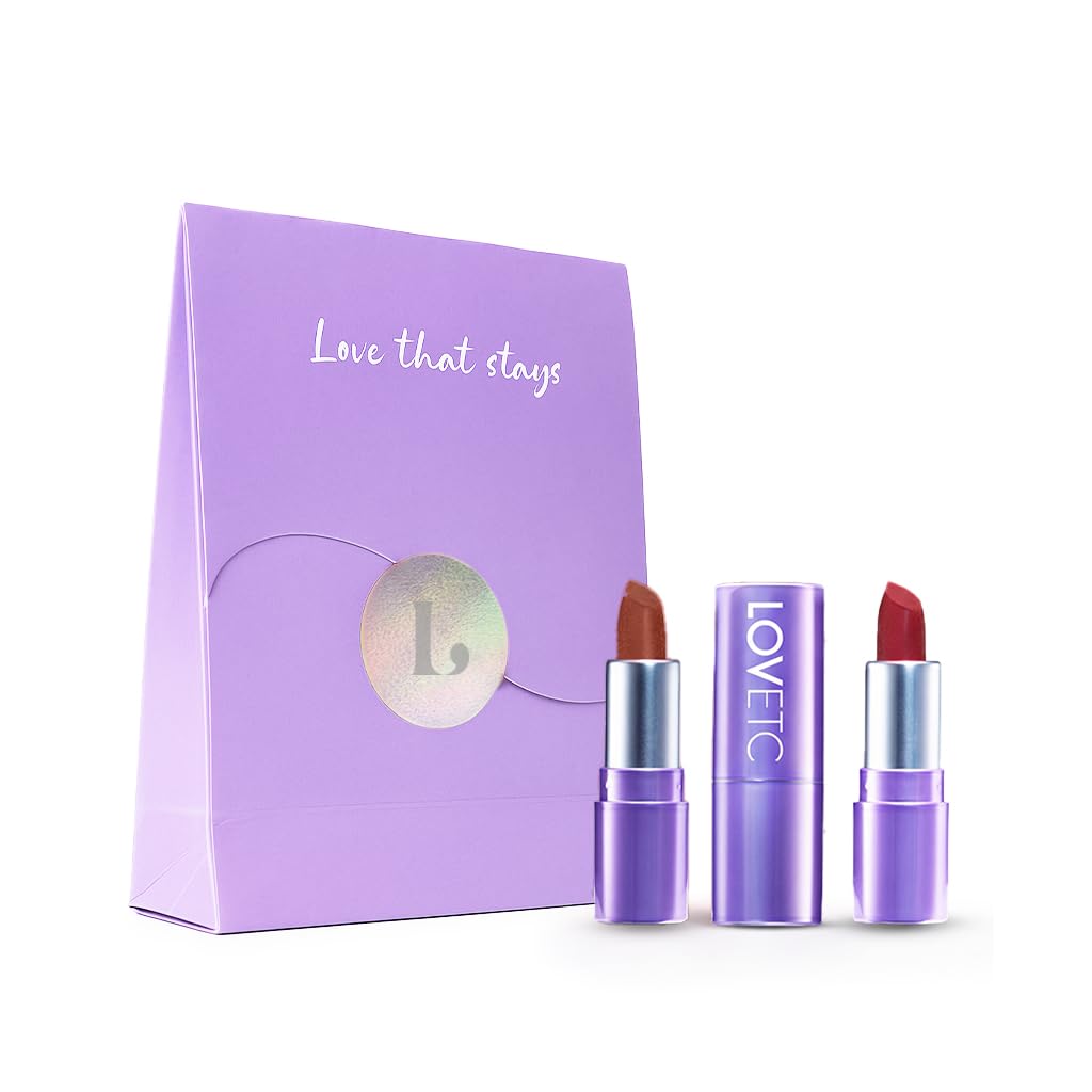 LOVETC Matte & Gloss Mini Lipsticks Combo Set | Lip Love Gift Set | Velvety Suede Matte & Transfer-Proof | Longwear & Non-Drying | Mocha Mirage &