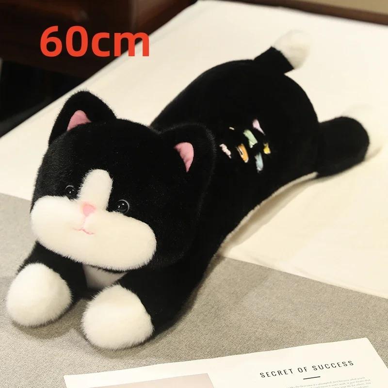 Neue 60/90cm Kawaii Kuschelige Schwarze Katze Mit Lätzchen Plüschtier Cartoon Stofftier Mädchen Spielzeug Valentinstagsgeschenk Sofadekoration