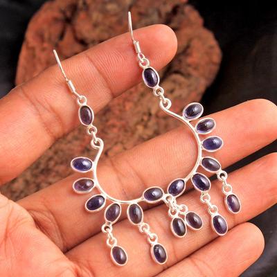 Iolite Silver Earring, Silver Charm Jewelry, Dangle Earring, Gift For Mum, 925 Sterling Silver Handmade Jewelry