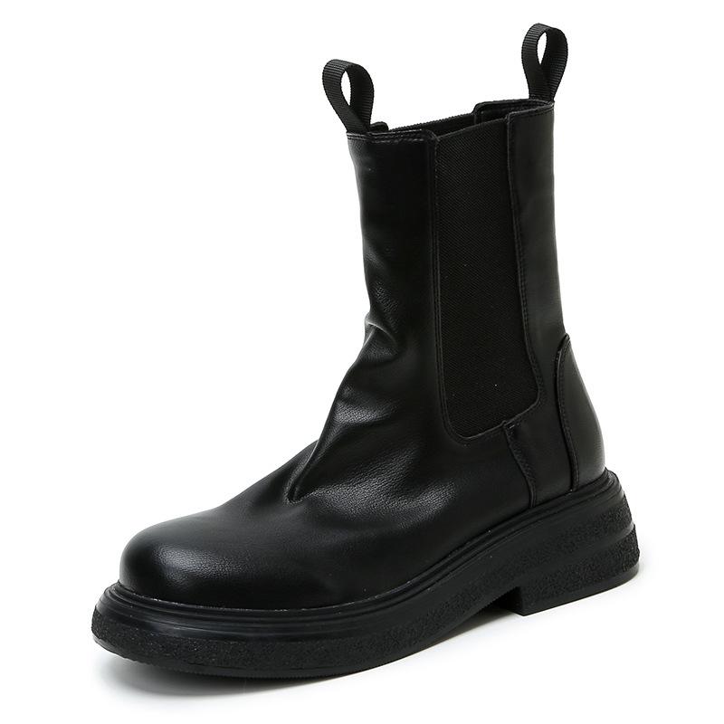 Stuiole pleated boots women's British platform mid boots autumn and winter cigarette boots