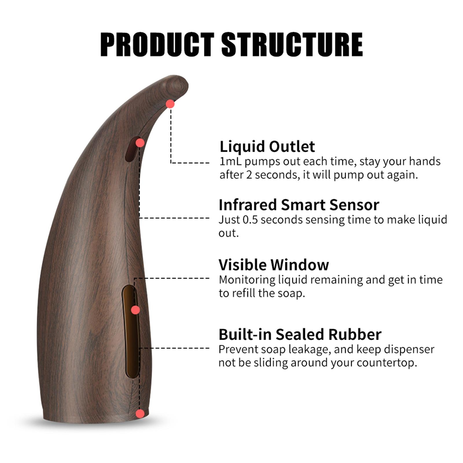 300mL Automatic Soap Dispenser Infrared Hand-free Touchless Soap Dispenser Dish Liquid Shampoo Chamber Auto Hand Soap Dispenser D