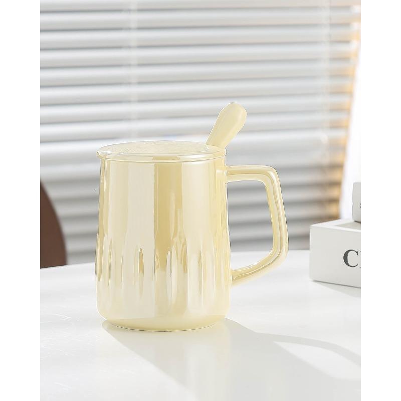 Pearlescent Glaze Mug Design Niche Ceramic Cup  Creative Cup for Girls  High Appearance Level  Couple Water Cup with Lid Household Use