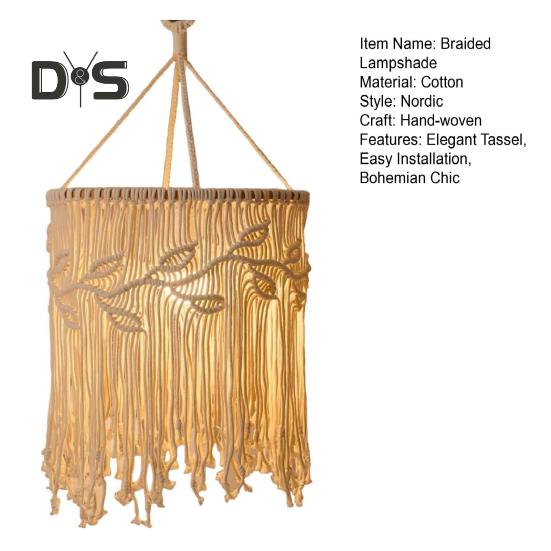 Boho-Lampenschirm, geflochten, handgefertigt, Makramee, Bohemian-Lampenschirm, Baumwollseil, Hängelampenschirm für Schlafzimmer, Wohnzimmer, Dekoration