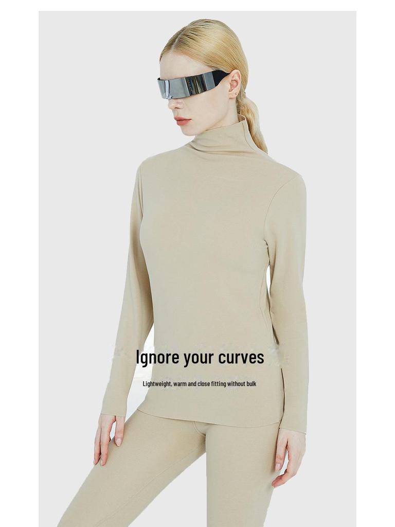 Damski Termiczny Aksamitny Sweter z Golfem i Maską - Odprowadzająca Wilgoć Jesienna Warstwa Bazowa