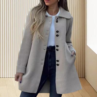 Fall Winter Women Woolen Jacket Lapel Long Sleeves Solid Color Loose Fit Daily Wear Overcoat Casual Streetwear