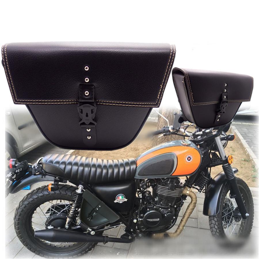 Black Synthetic Leather Motorcycle Side Saddle Bag Luggage For Cafe Racer Custom