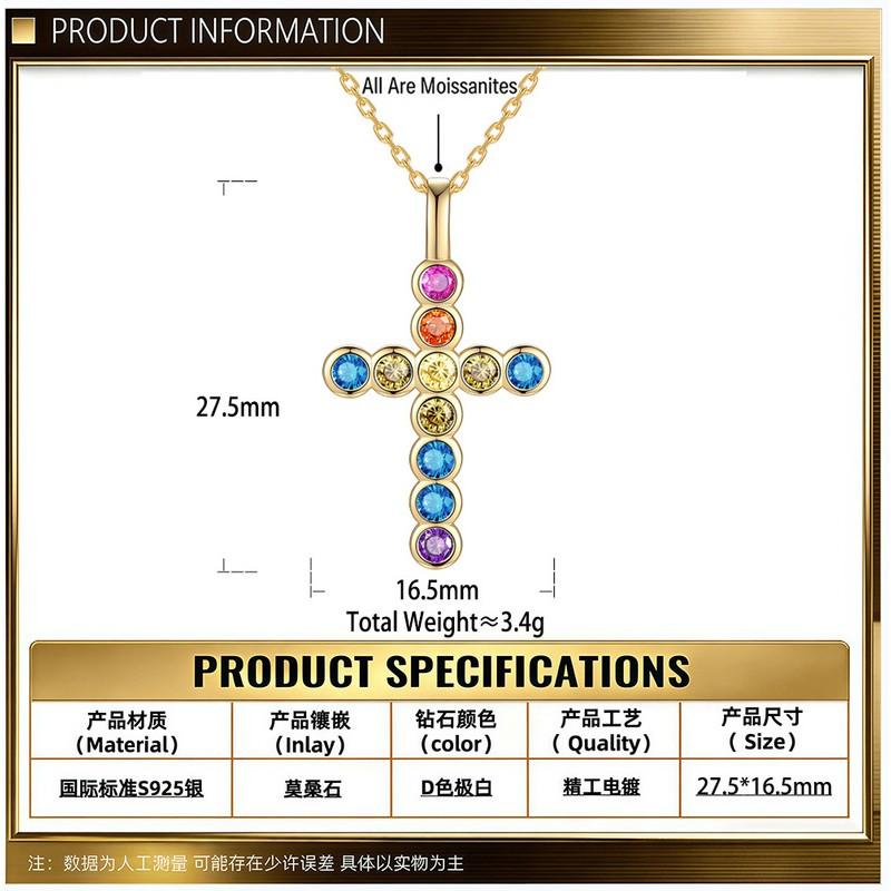 Sterling Colorful Zircon Cross Pendant Necklace Women Trendy Locket Chain Sweet Edgy Style