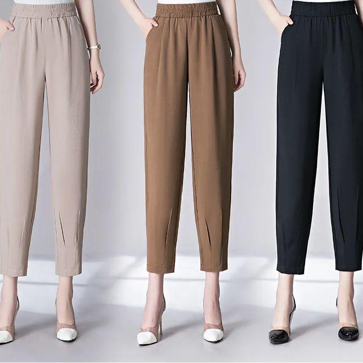 

High-End Ice Silk Women s Harem Pants - Summer 2025 Slimming Nine-Point Carrot Fit L кавовий