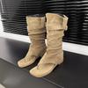 Two-wear Herringbone Toe Pleated Cool Boots Belt Buckle New Western Cowboy Boots Spice Girls Trousers Boots Sandals Women's Summer