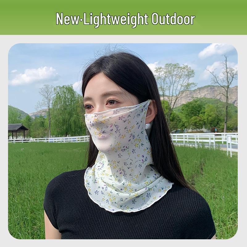 Women's Summer Face Mask: High Elastic Silk Scarf, Full Face and Neck Protection, Cycling Ear-Hanging Ice Silk Gaiter.