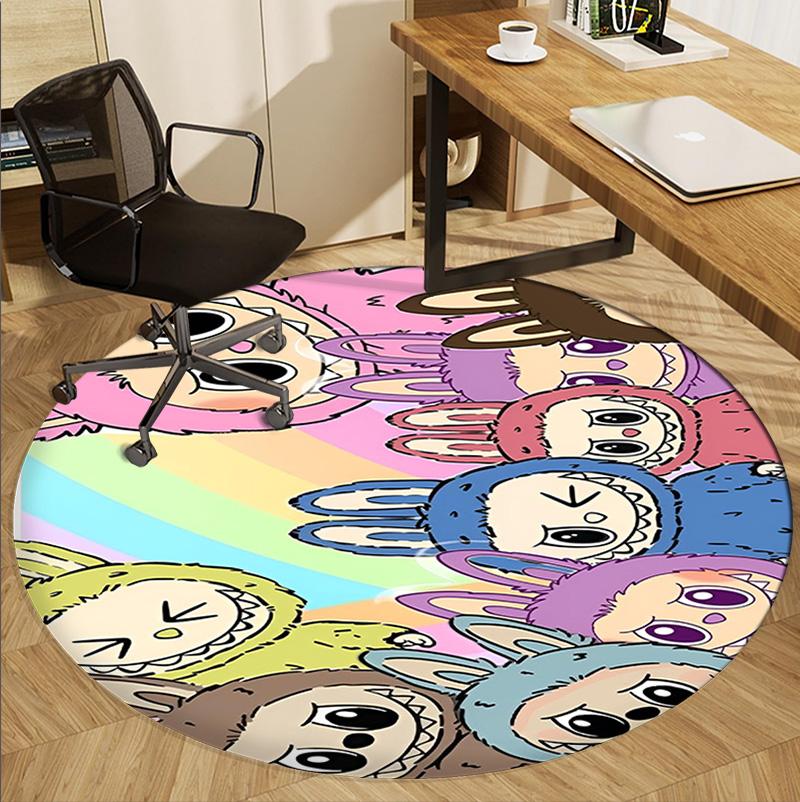 Labubu Pattern Round Rug, Indoor/Outdoor Mat, for Picnic, Gameroom, Bedroom, Office, Living Room, Home Decor Carpet, Birthday Gift