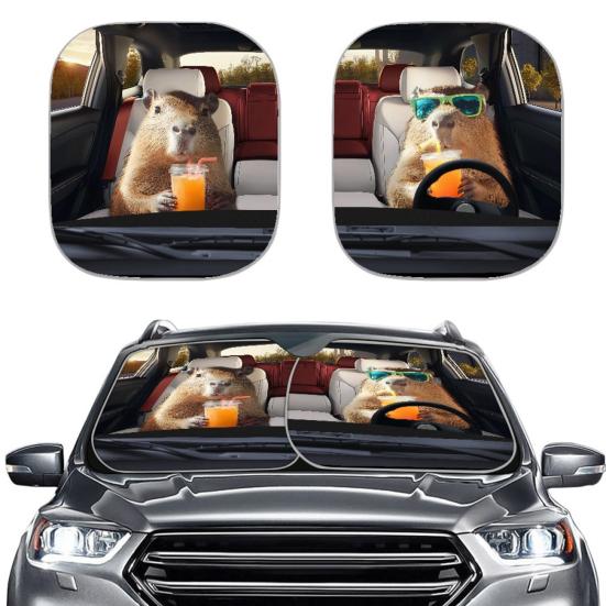 2Pcs Animal Print Car Sun Shade High-Density Aluminum Foil Windshield Sunshade Blocks UV Rays Sun Visor All-Season Protection Vehicle Sun Protector