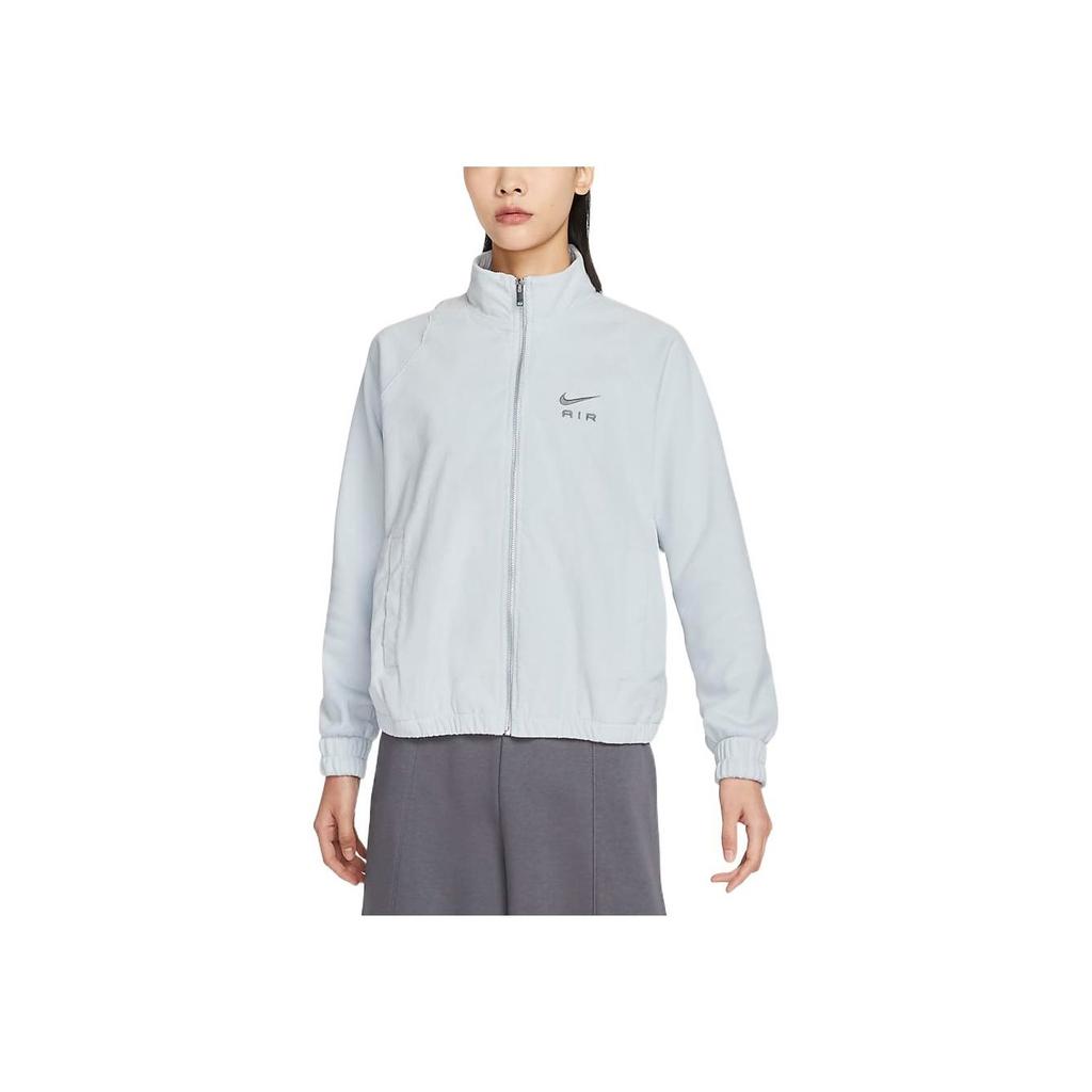 Nike Air Solid Color Logo Corduroy Full-Zip Stand Collar Jacket Women Jacket Gray DQ6929-043