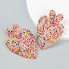 Digadagu Metallic Colorful Rhinestone Heart Earrings Women's Pop Exaggerated Dangle Earrings Party Jewelry Accessories