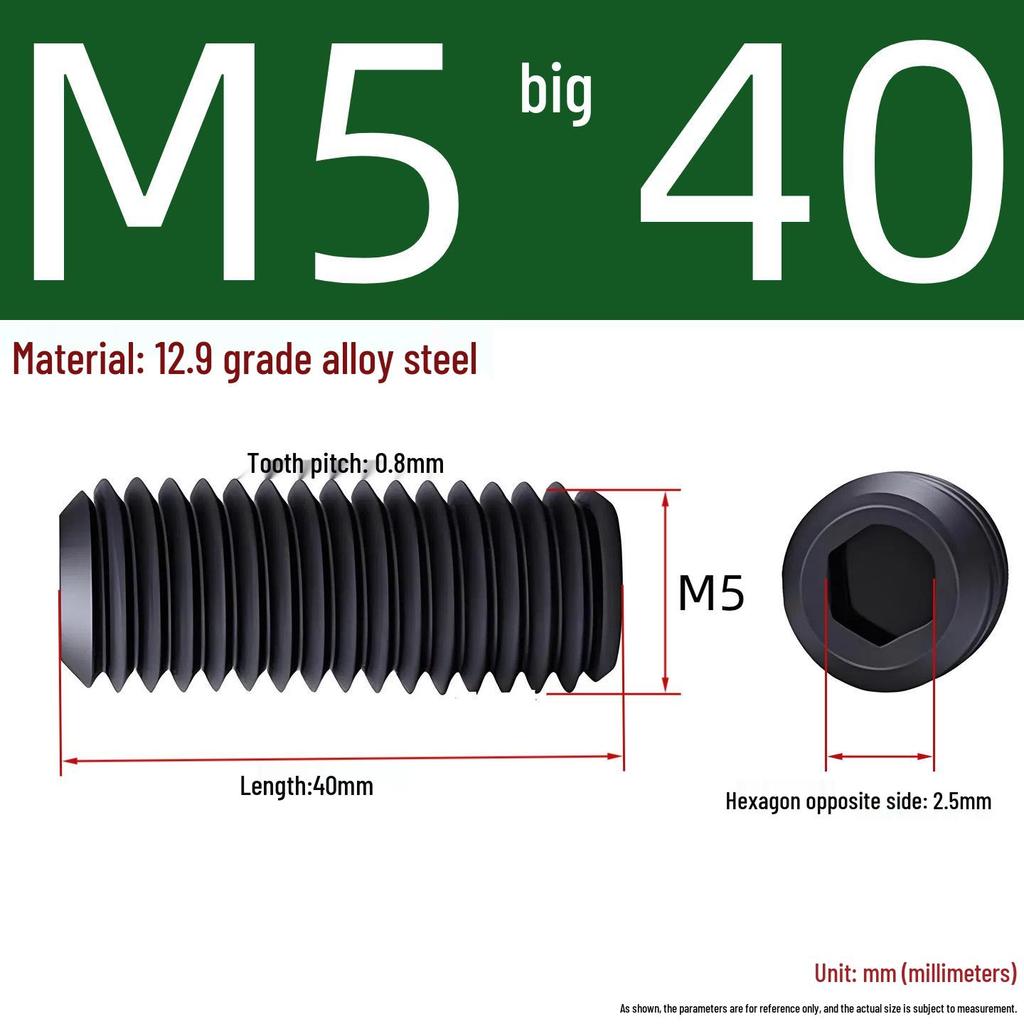 Grade 12.9 Hex Socket Headless Set Screw (M3-M16)