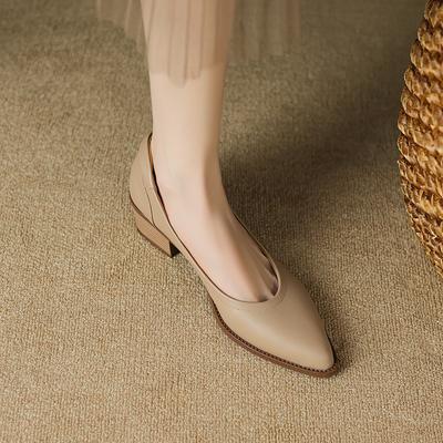 Fashion 2024 New Spring Women Pumps Shallow Genuine Leather Med Heels Pointed Toe Summer Women Shoes Lady Shoes Leather Shoes