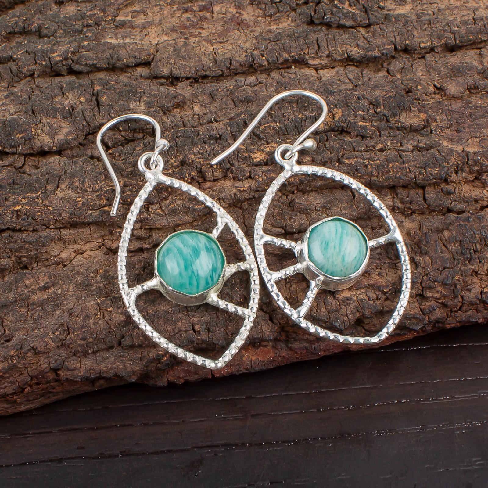 

Natural Amazonite Gemstone 925 Sterling Silver Jewelry Handmade Earrings 2.00 EE-52-22