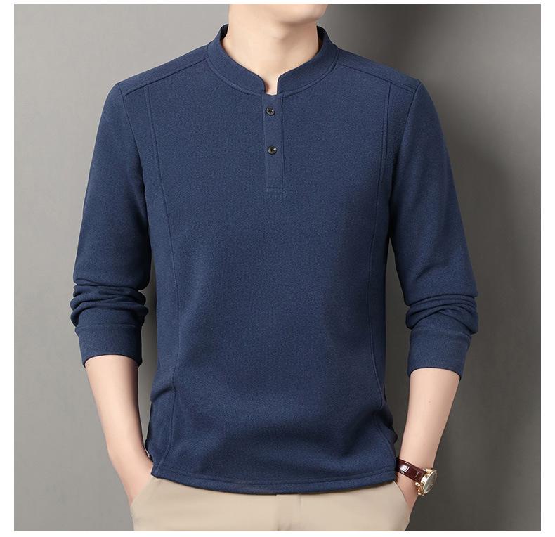Men's Solid Color Fleece-Lined Sweatshirt, 2025 Autumn/Winter Collection - Thick, Double-Sided German Fleece, Round Neck, Casual Warm Base Layer