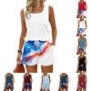 Women Summer Casual Tank Top and Shorts Set Sleeveless Square Neck Printed Two Piece Outfit with Pockets for Daily Wear