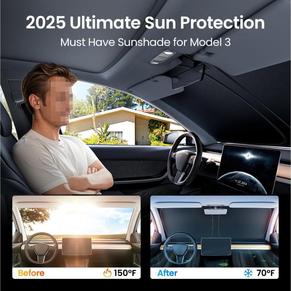 2025 For Tesla Model Y Juniper Model 3 Highland Windshield Sunshade Sun Blockage Foldable Heat Insulation Car Sunshade Accessory