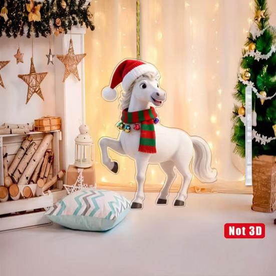 Christmas Pony Ornament 2D Acrylic Hanging Decor for Car And Tree Cute Horse Design Holiday Gift for Kids