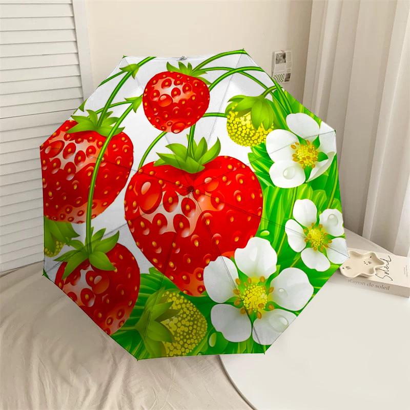 

1PC strawberry flowers Umbrella-8-Rib Reinforced, Automatic Open, Lightweight & Durable, Cute Fashion Accessory for Outdoor-P67